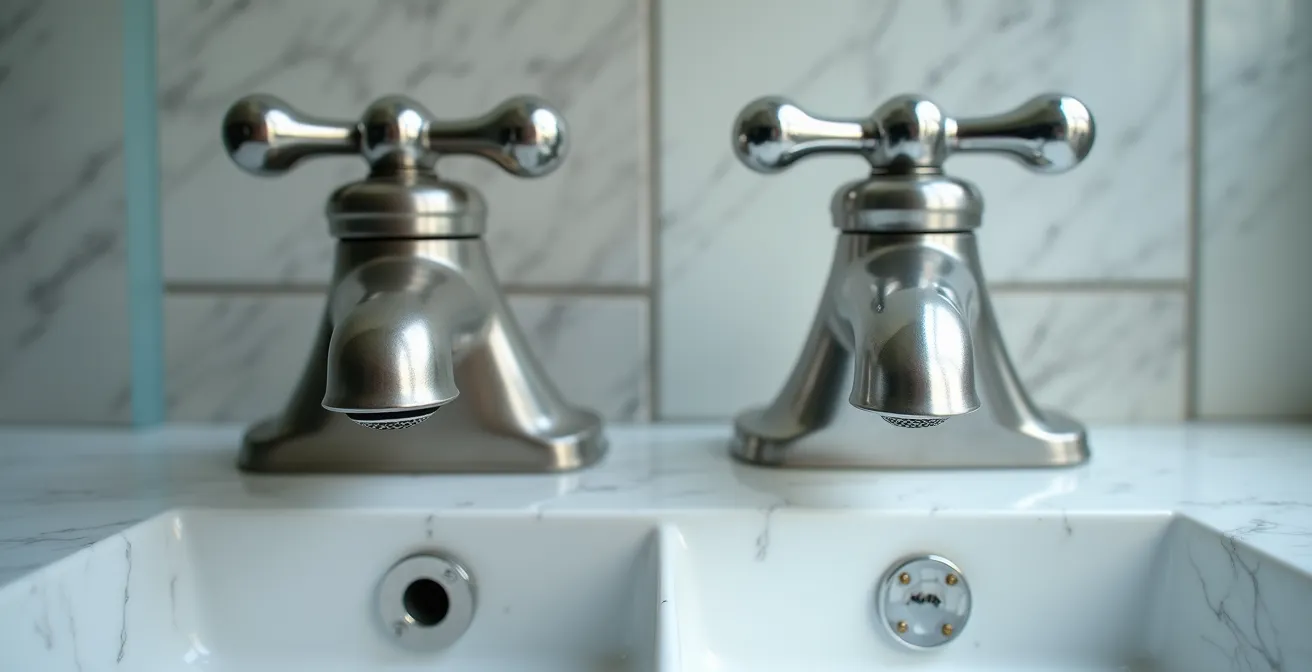 Gros plan sur deux robinets côte à côte montrant la différence de qualité de fabrication