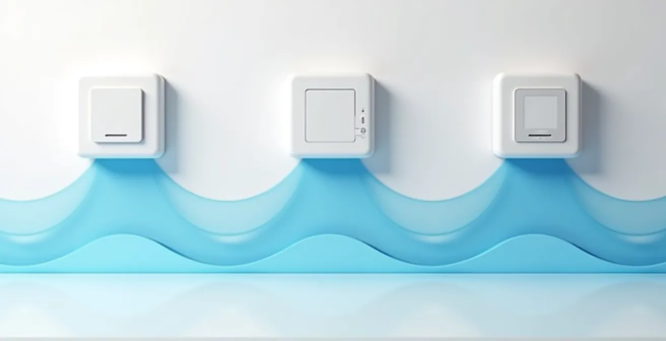 Trois thermostats intelligents montés sur un mur avec graphique de consommation énergétique