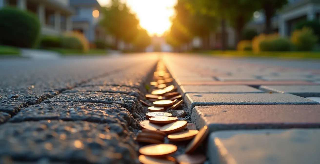 Graphique visuel montrant l'évolution des coûts sur 30 ans entre pavé et asphalte