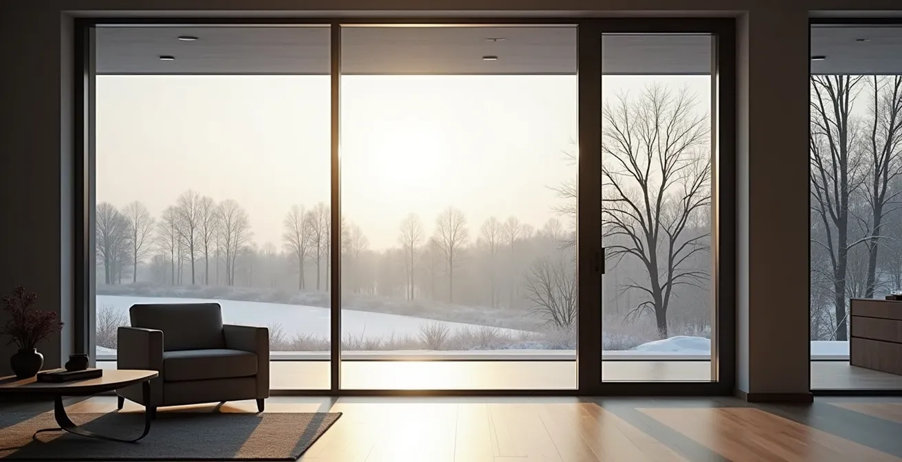 Mécanisme de fenêtre à battant montrant la répartition uniforme du poids du triple vitrage