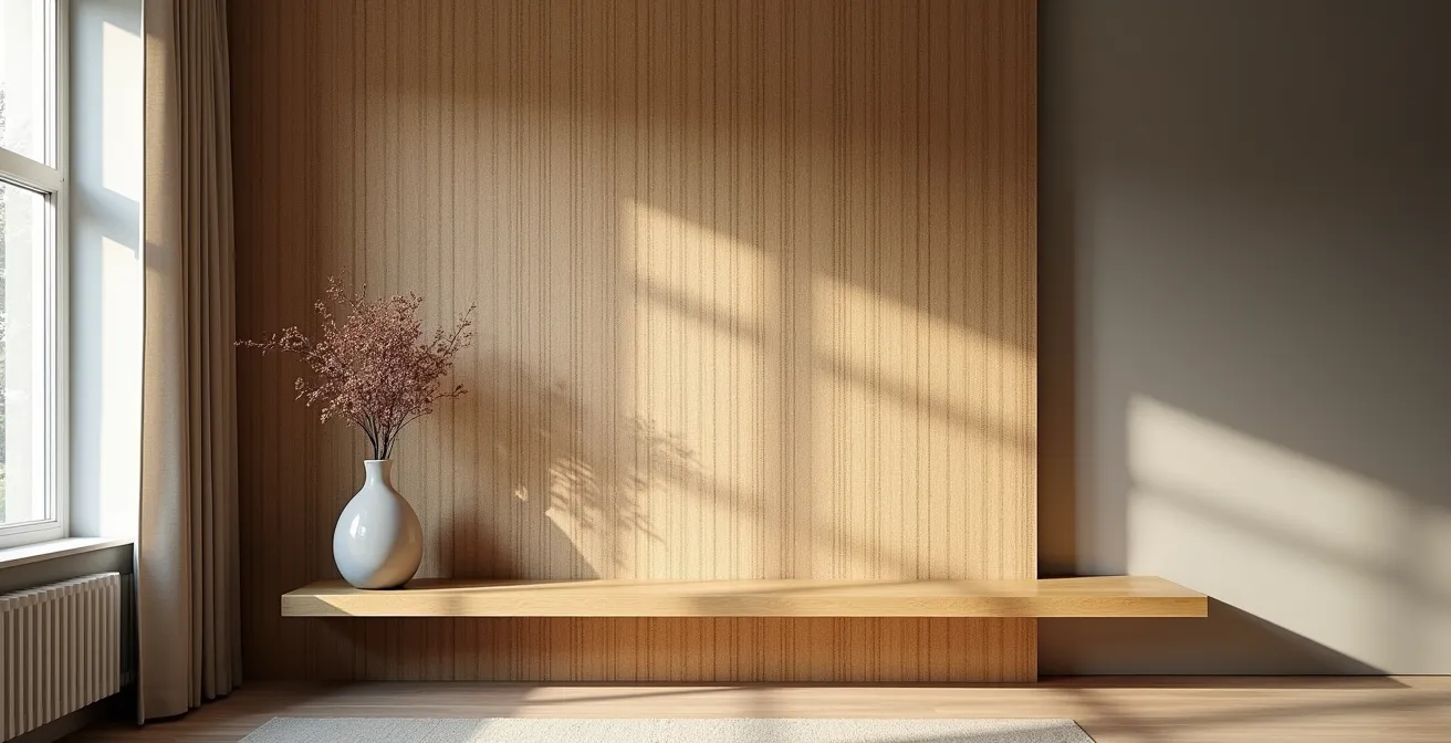 Mur d'accent avec papier peint texturé en jute dans un salon canadien moderne