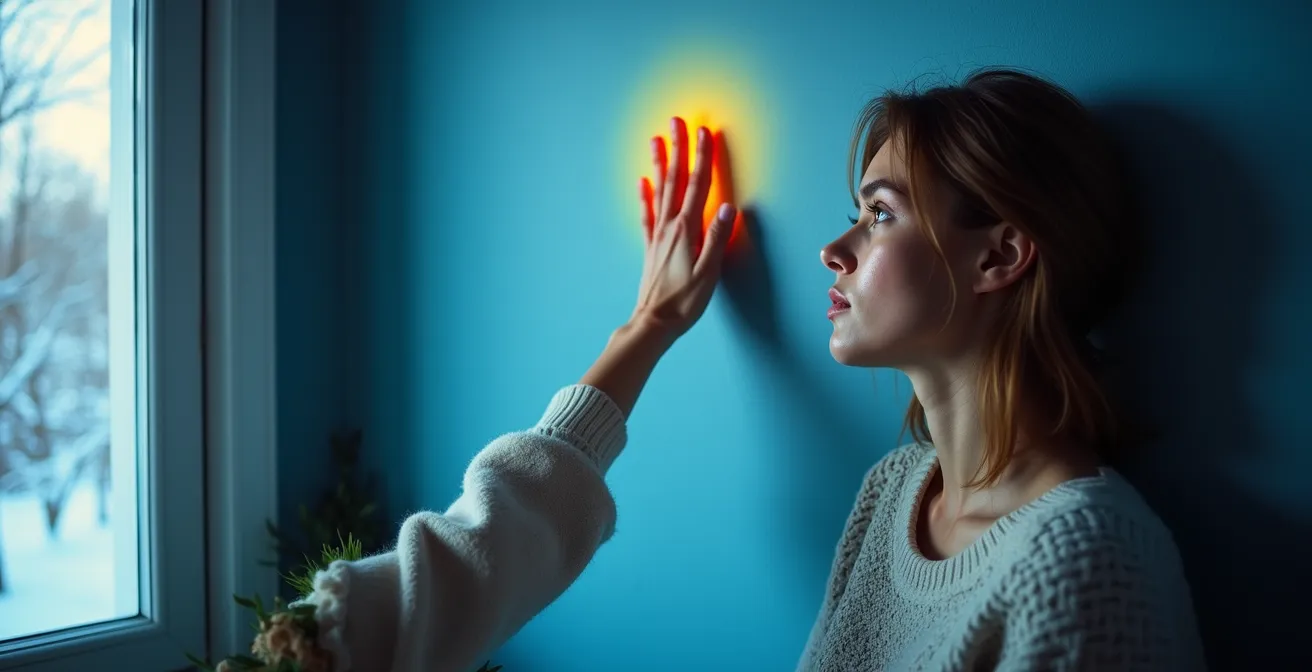 Vue thermographique abstraite d'un mur montrant les variations de température