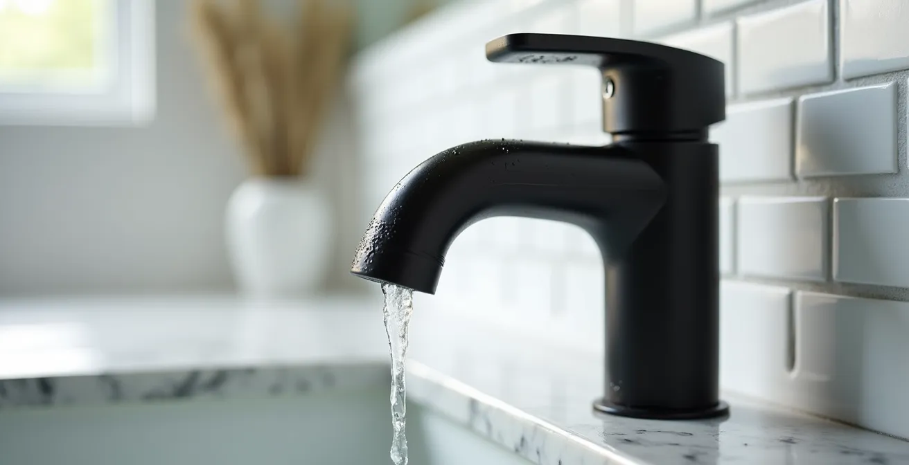 Salle de bain contemporaine avec robinetterie noire mate et miroir à cadre noir