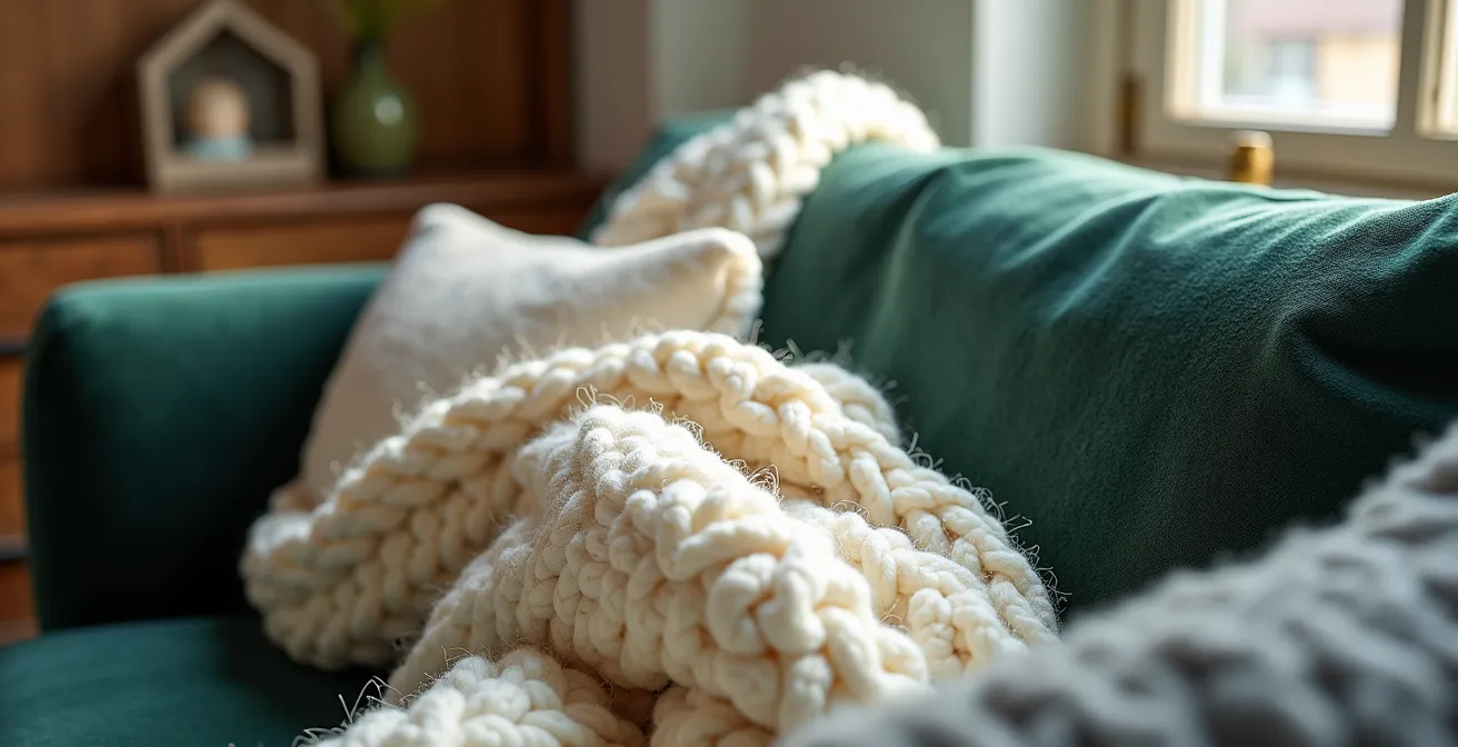 Salon aux couleurs neutres enrichi de textures chaleureuses variées