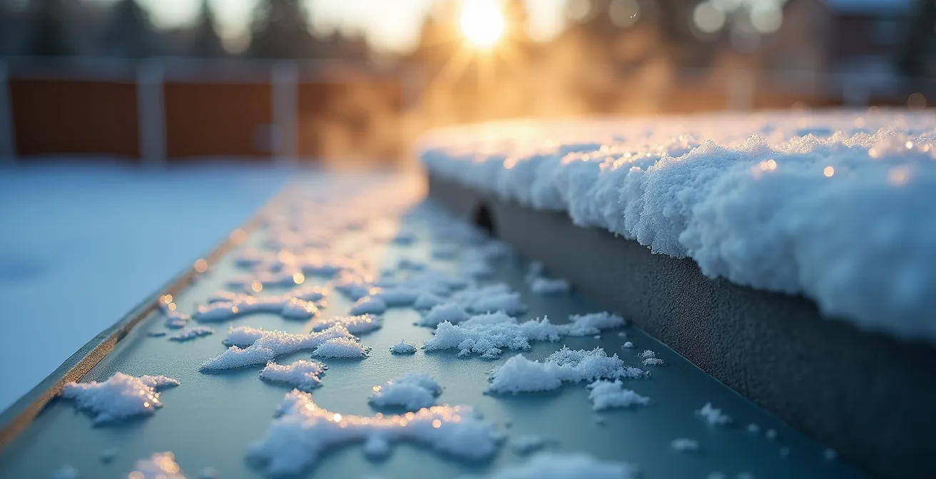 Spa extérieur en hiver avec couvercle isolant haute performance et haie de cèdres servant de pare-vent naturel